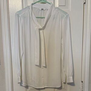 Uniqlo White Tie-Neck Blouse